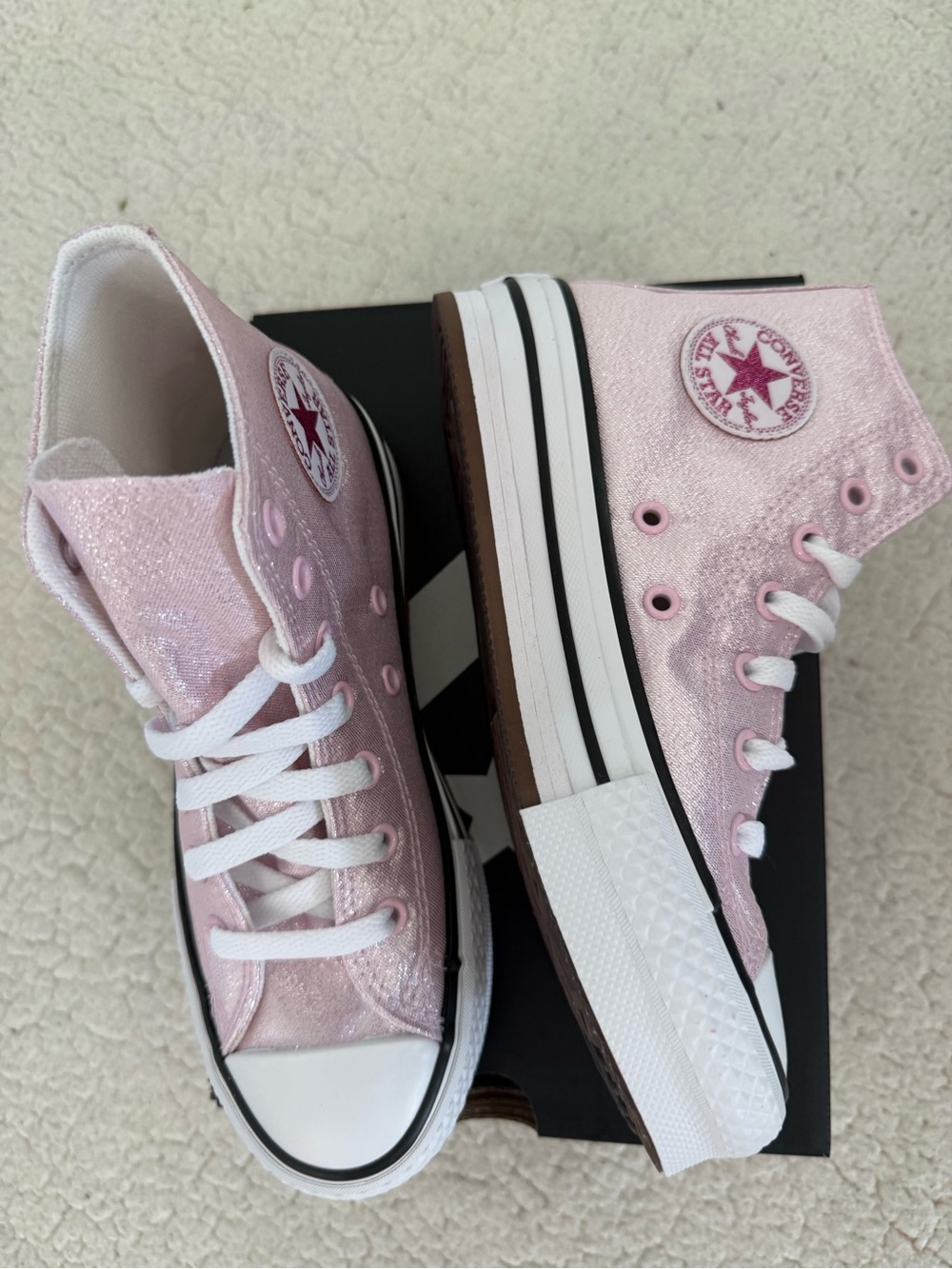 New Sz 2 girls Converse Pink Glitter Chuck Taylor High Top Sneakers